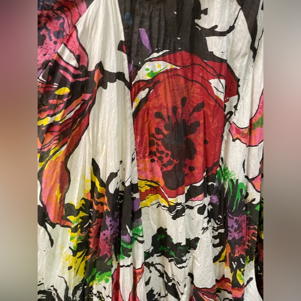 Sandy Starkman Artsy Beaded Colorful Watercolor Floral Cotton Dress 1X Vintage - Picture 15 of 15